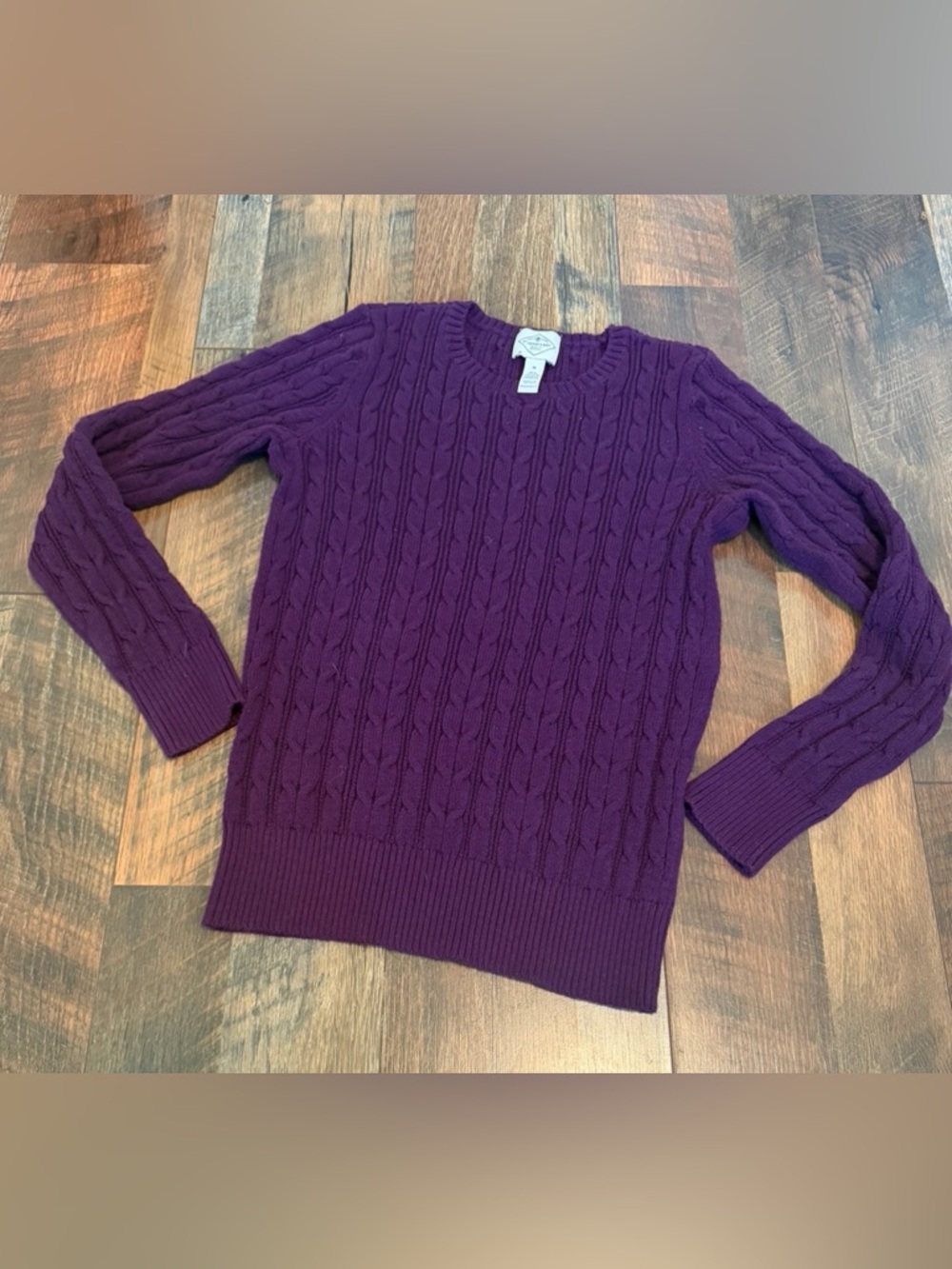St John’s Bay purple, crewneck cable knit sweater, medium